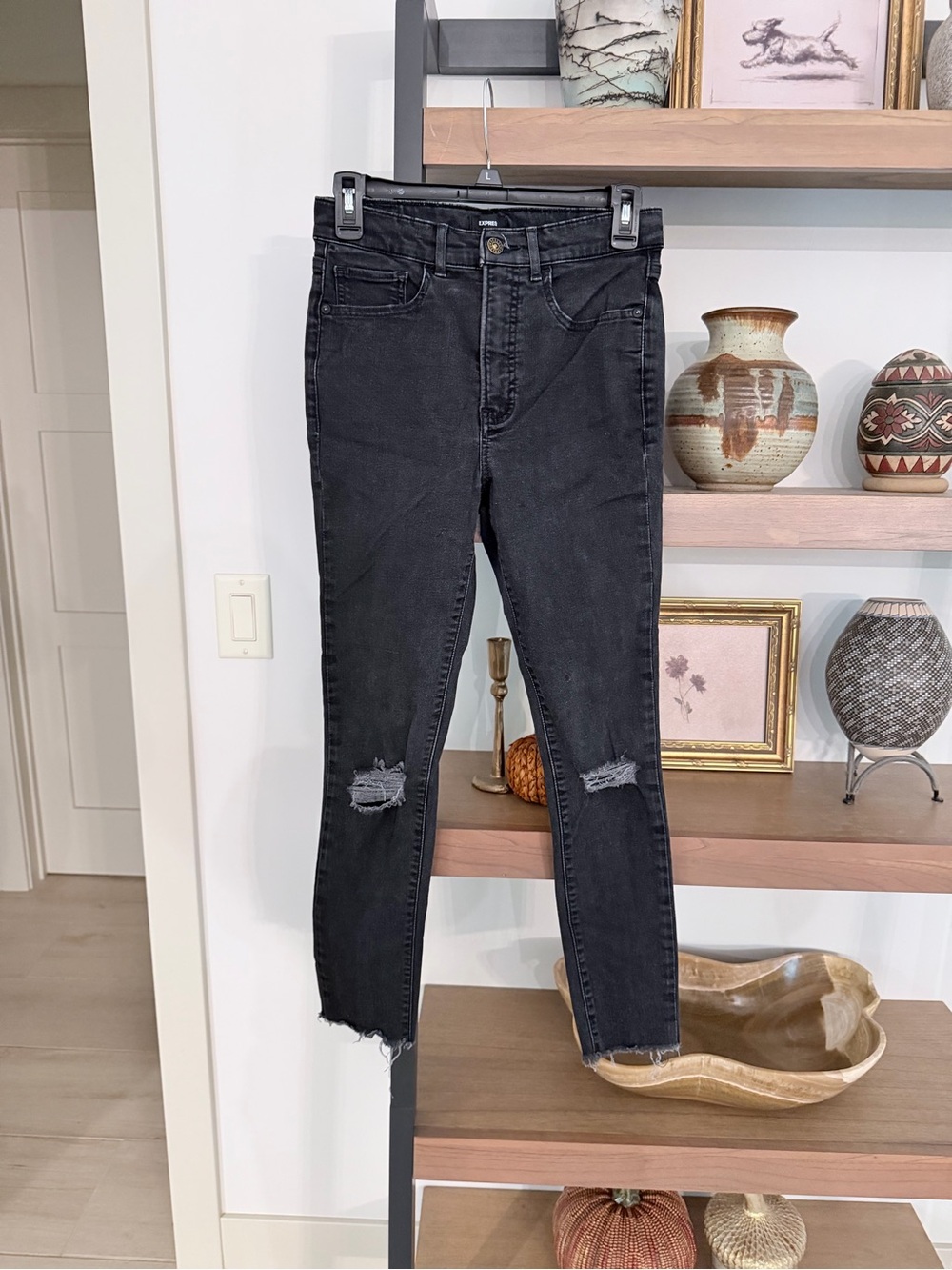 Express Black Skinny Distressed High-Rise Jeans